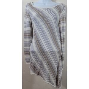 White House Black Market Gray Tan Metallic Asymmetrical Hem Top Small Boat Neck